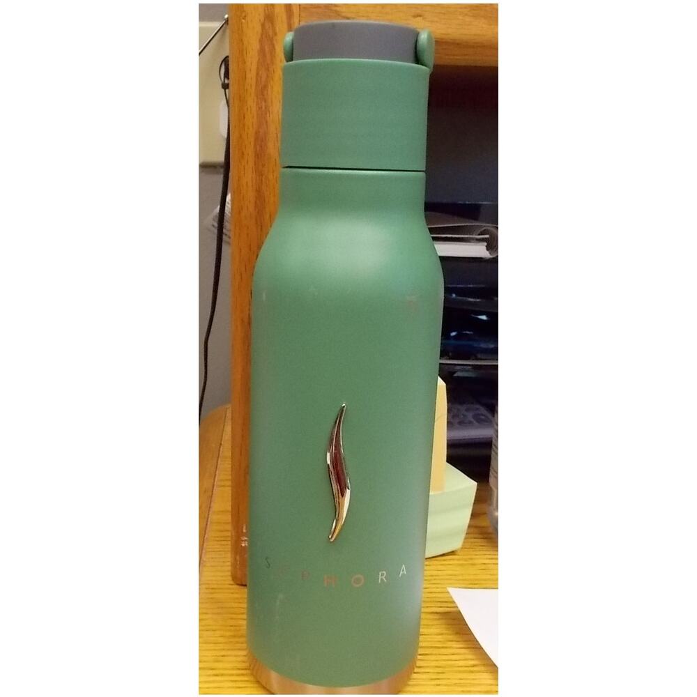 Sephora x Asobu Sage Green V-Insulated Stainless Steel Water Bottle 17oz Straw